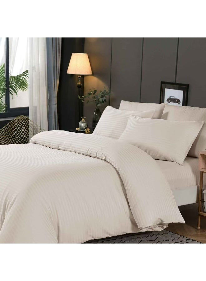 6 Pcs King Cotton Duvet Cover Set - Soft Lightweight & Breathable, Fitted Bedsheet, 4 Pillow Covers